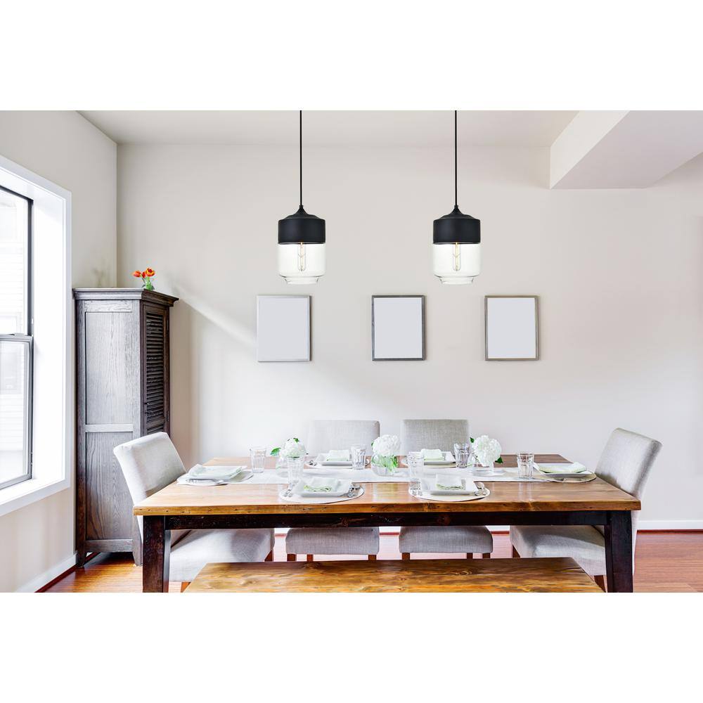 Angle. Living District - Ashwell 1 Light Black Pendant With Clear Glass - Black And Clear.