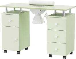 Winado - Manicure Table Nail Desk Nail Table Station with Electric Dust Collector,Lockable Wheels,Wrist Cushion,Drawers,Cabinet - Mint Green