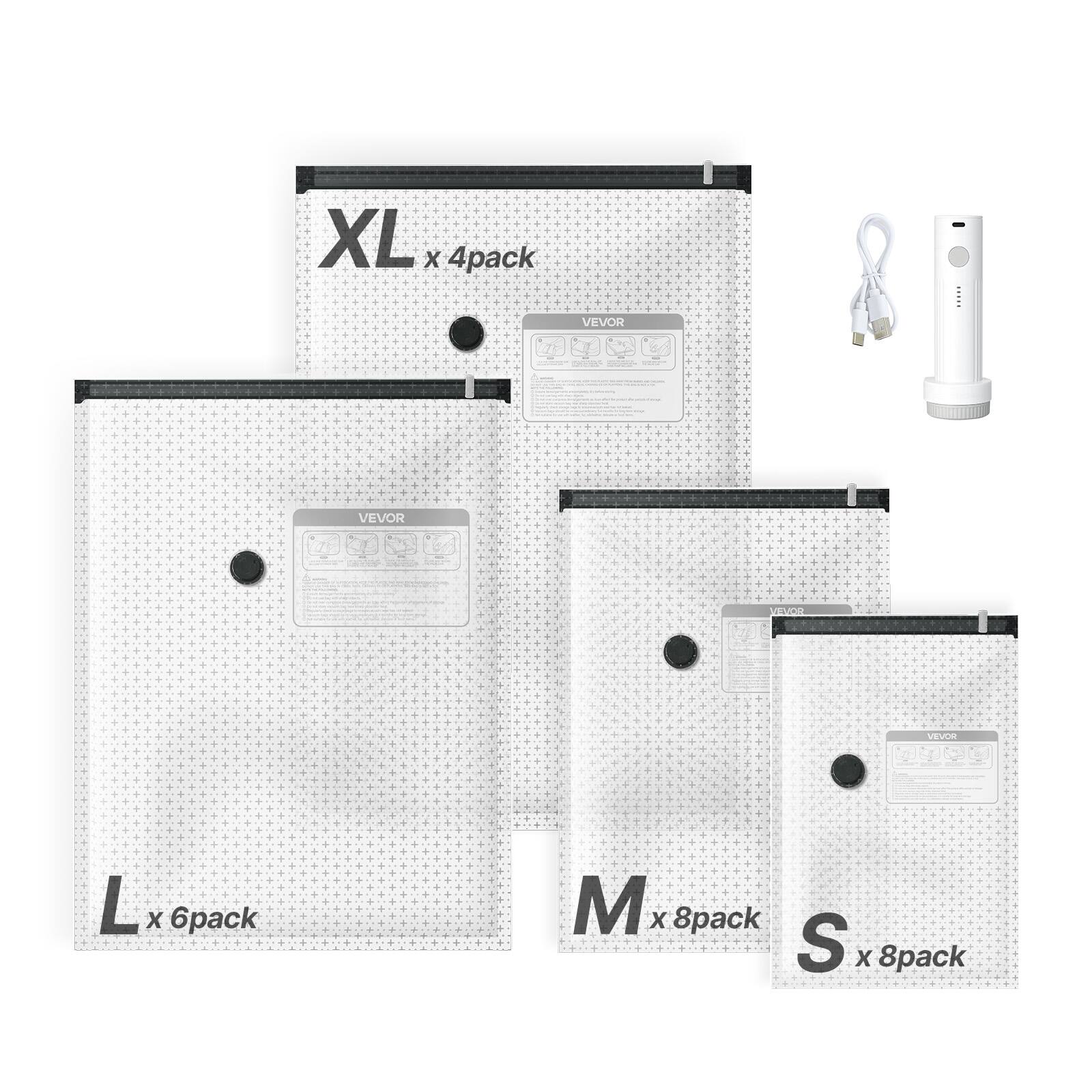 XL x 4pack  
L x 6pack  
M x 8pack  
S x 8pack