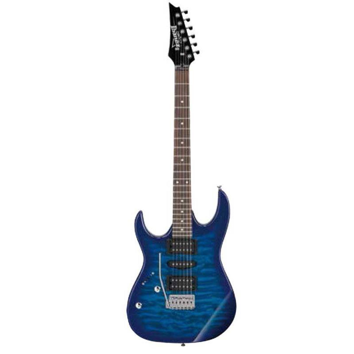 Front. Ibanez - Ibanez Gio Series GRX70QAL Left-Handed Electric Guitar, Jatoba Fingerboard, Transparent Blue Burst.