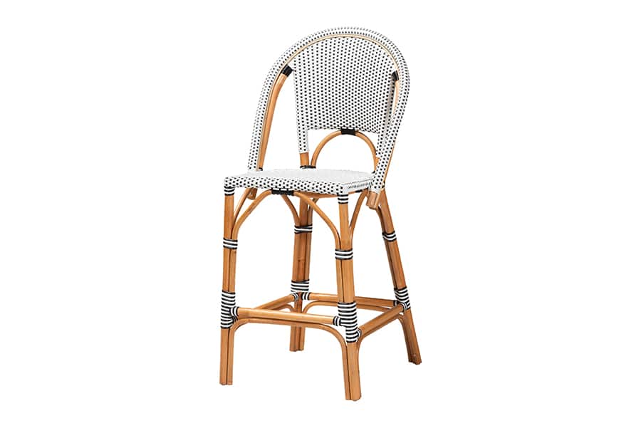 Photos - Chair Pari bali & - Genica Classic French Two-Tone Weaving RatBar Stool - Black/White/Natural Rattan