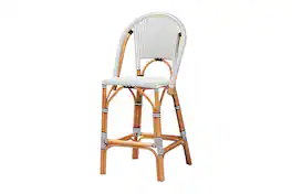 bali & pari - Genica Classic French Two-Tone Weaving RatBar Stool - Black/White/Natural Rattan