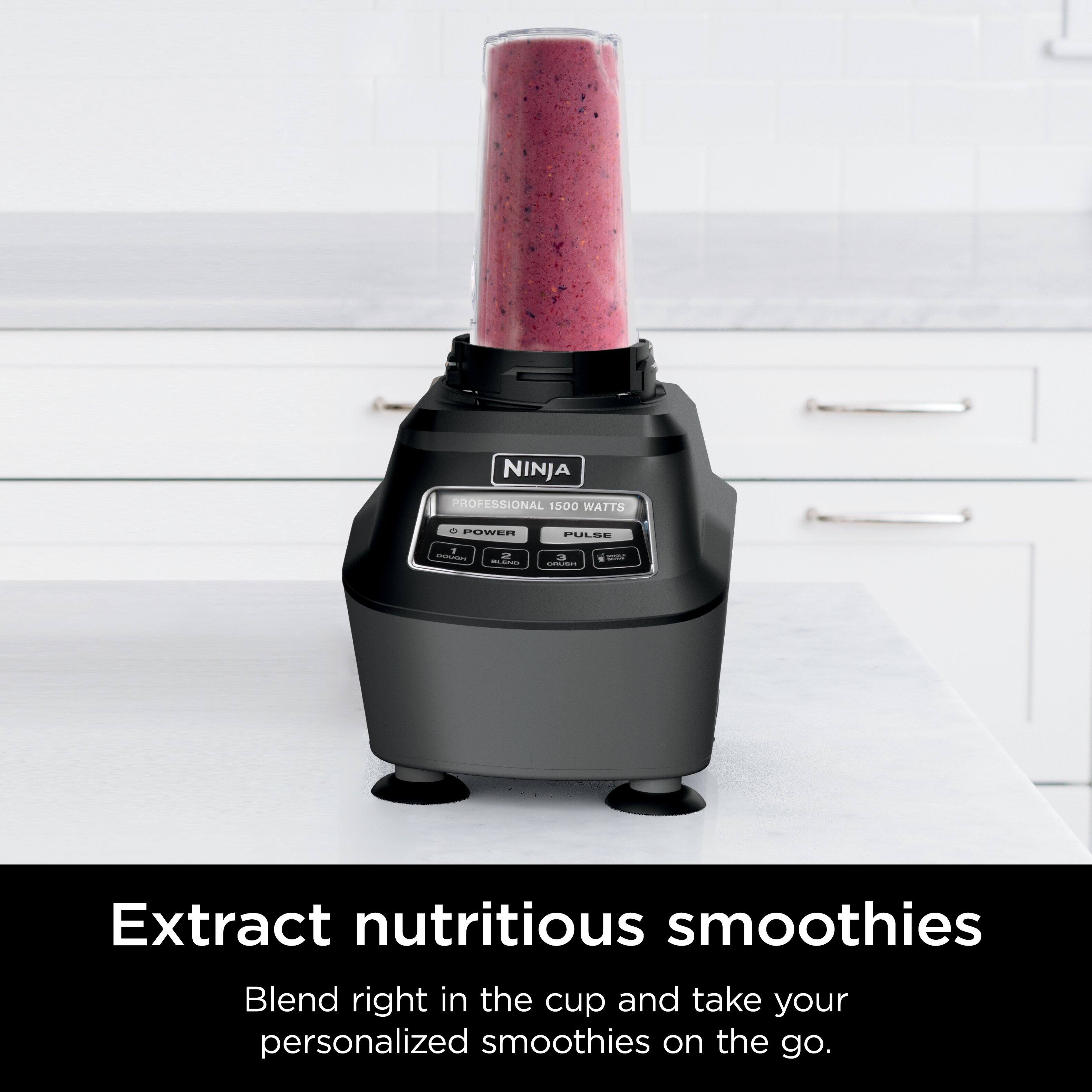 NINJA PROFESSIONAL 1500 WATTS POWER PULSE

Extract nutritious smoothies
Blend right in the cup and take your personalized smoothies on the go.
