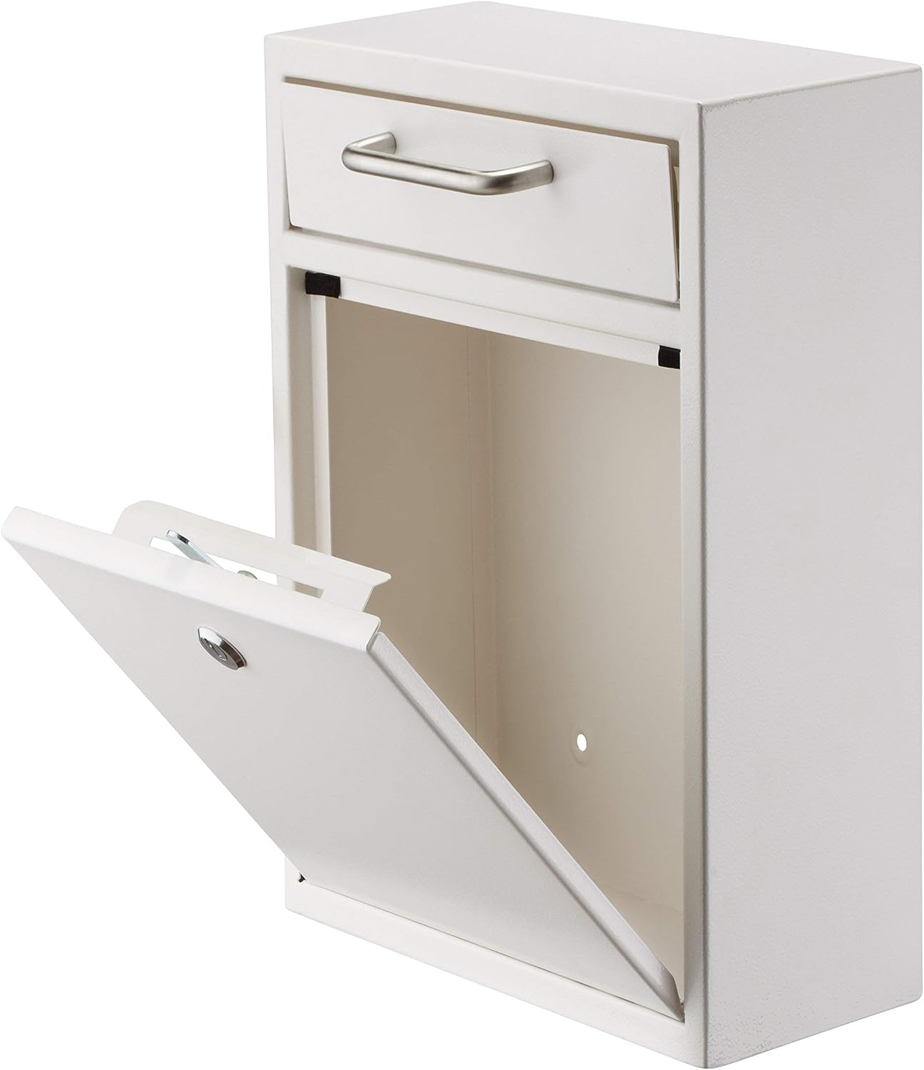 Angle. AdirOffice - Drop Box Large Steel Wall-Mounted Drop Box Mailbox with Key Lock - White.