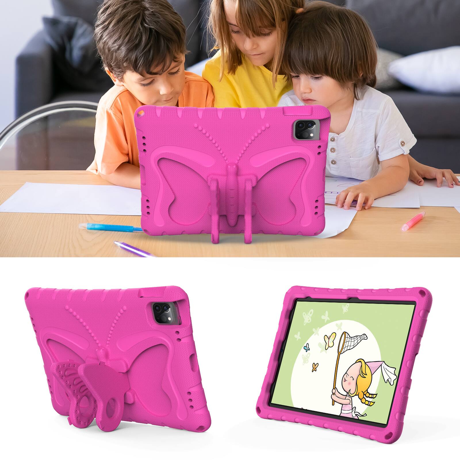 Alt View 2. Dteck - Kids Case for Apple iPad (A16) 11" 2025/Pro 11 (2024)/10th Gen (2022) with Strap & Stand,Shockproof EVA Protective Cover - Rose.