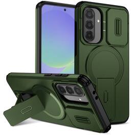 Dteck - Magnetic Case for Samsung Galaxy A36 5G with Slide Lens Cover,Qi Wireless Charging,Rugged Hidden Stand Shockproof Shell - Green