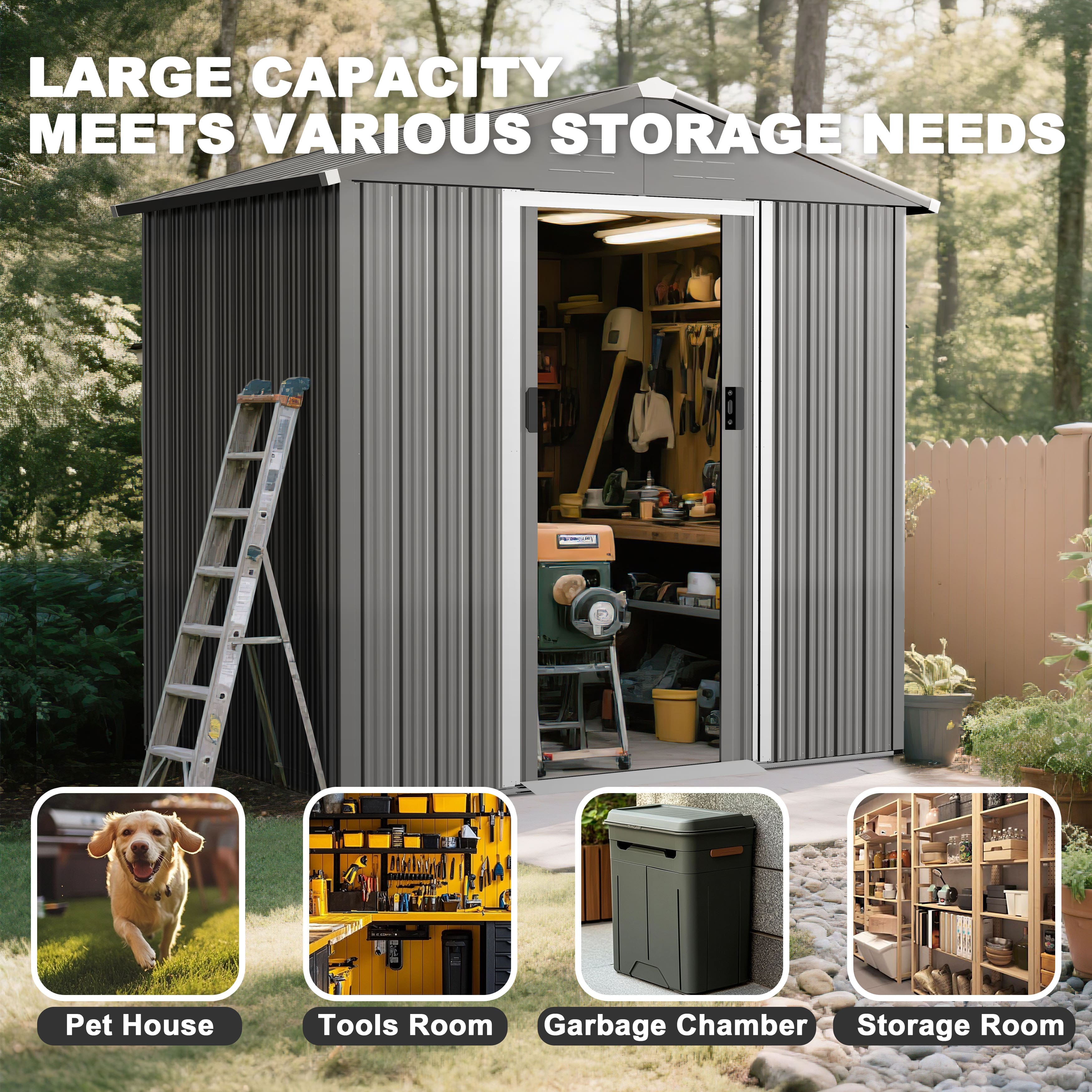 Nuu Garden 6 x 4 FT Outdoor Galvanized Steel Garden Storage Shed