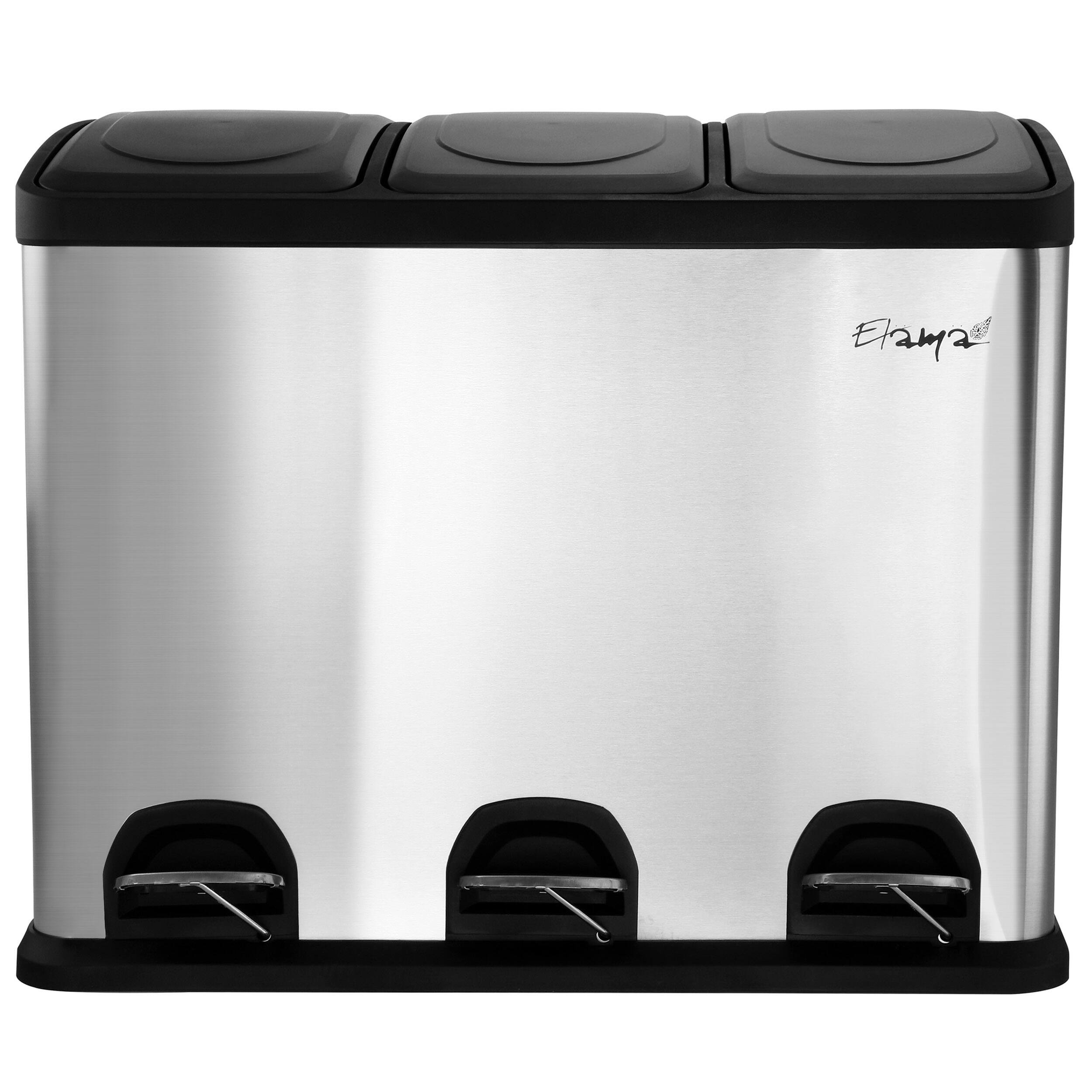 Elama - 3 Section 15 Liter/4 Gallon Each Section Trash and Recycling Step Bin - Silver