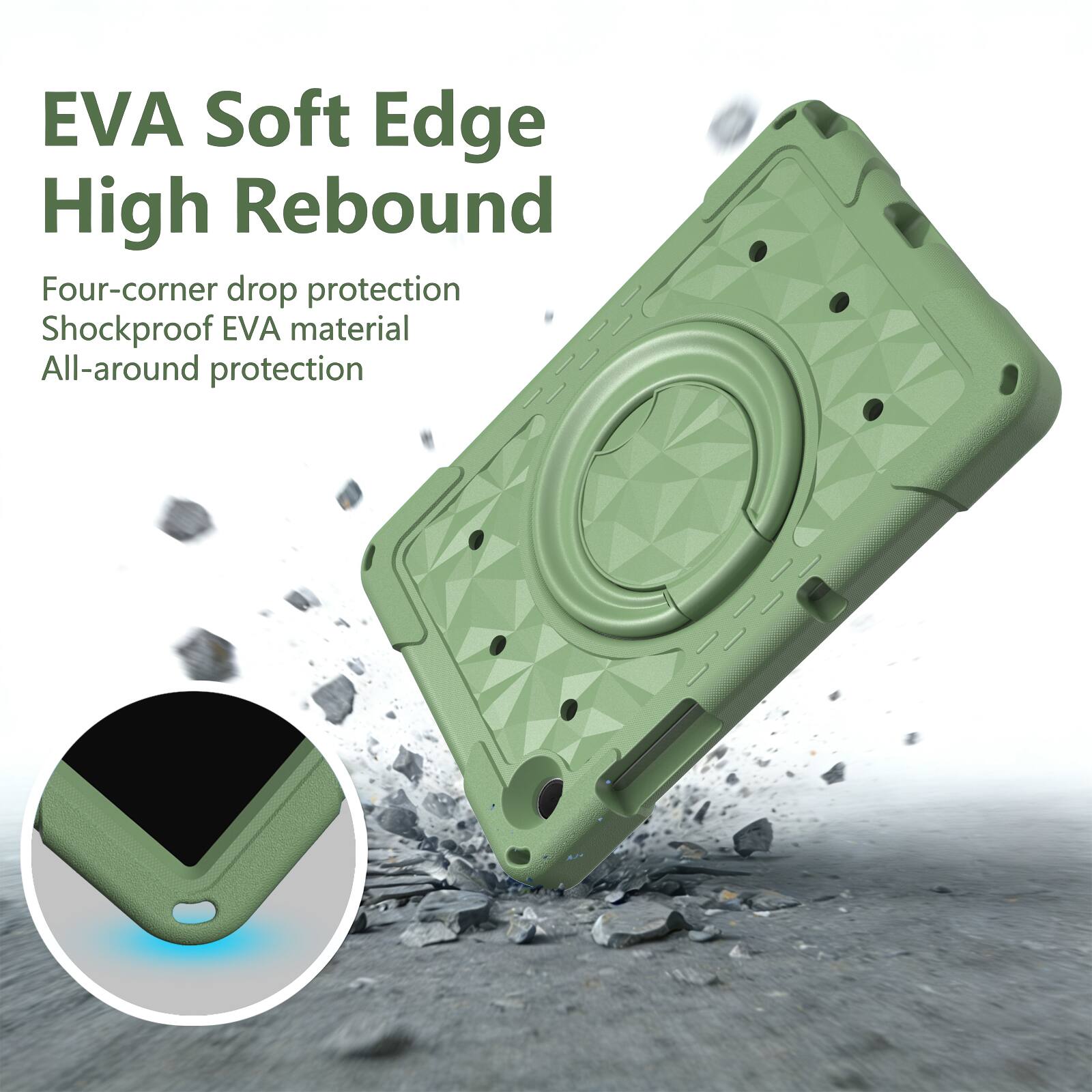 EVA Soft Edge High Rebound  
Four-corner drop protection  
Shockproof EVA material  
All-around protection