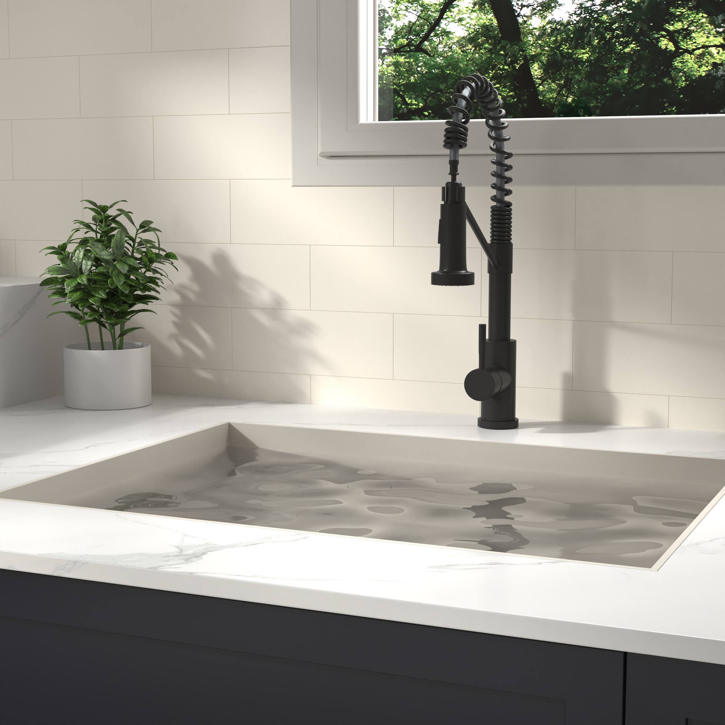 Front. Bothwa Home - Bothwa Home KF-YQ603-MB 19 - Inch Enzoh Kitchen Faucet in Matt Black Finish - Chrome.