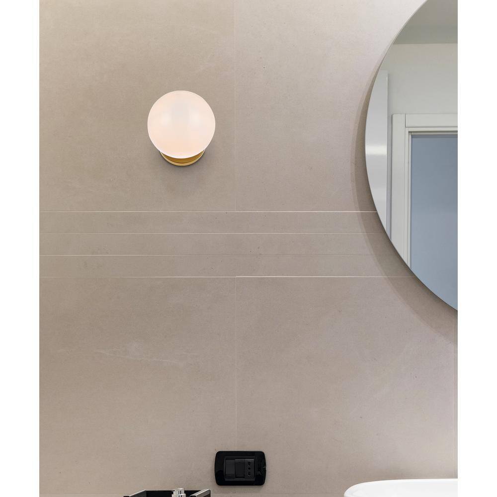 Alt View 2. Living District - Mimi six inch dual flush mount and bath sconce in brass with frosted glass - Brass And Frosted White.