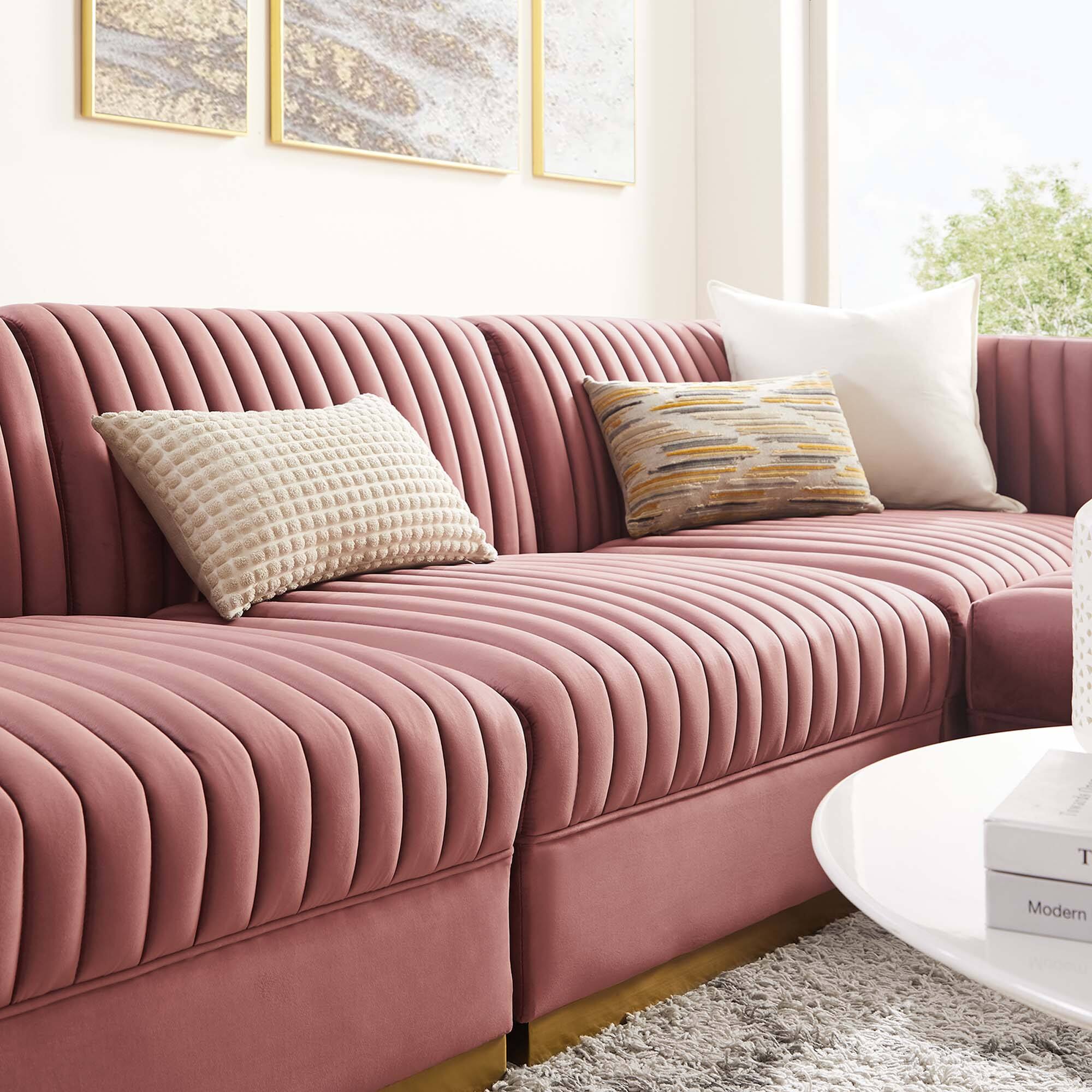 Alt View 10. Modway - Sanguine 4-Piece Channel Tufted Performance Velvet Modular Sectional Sofa by Modway - Red.