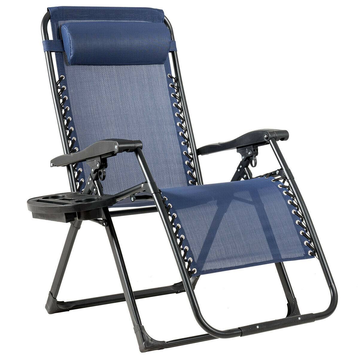 Alt View 1. Gymax - Gymax Folding Zero Gravity Lounge Chair Recliner w/ Cup Holder Tray Pillow Blue - Navy Blue.