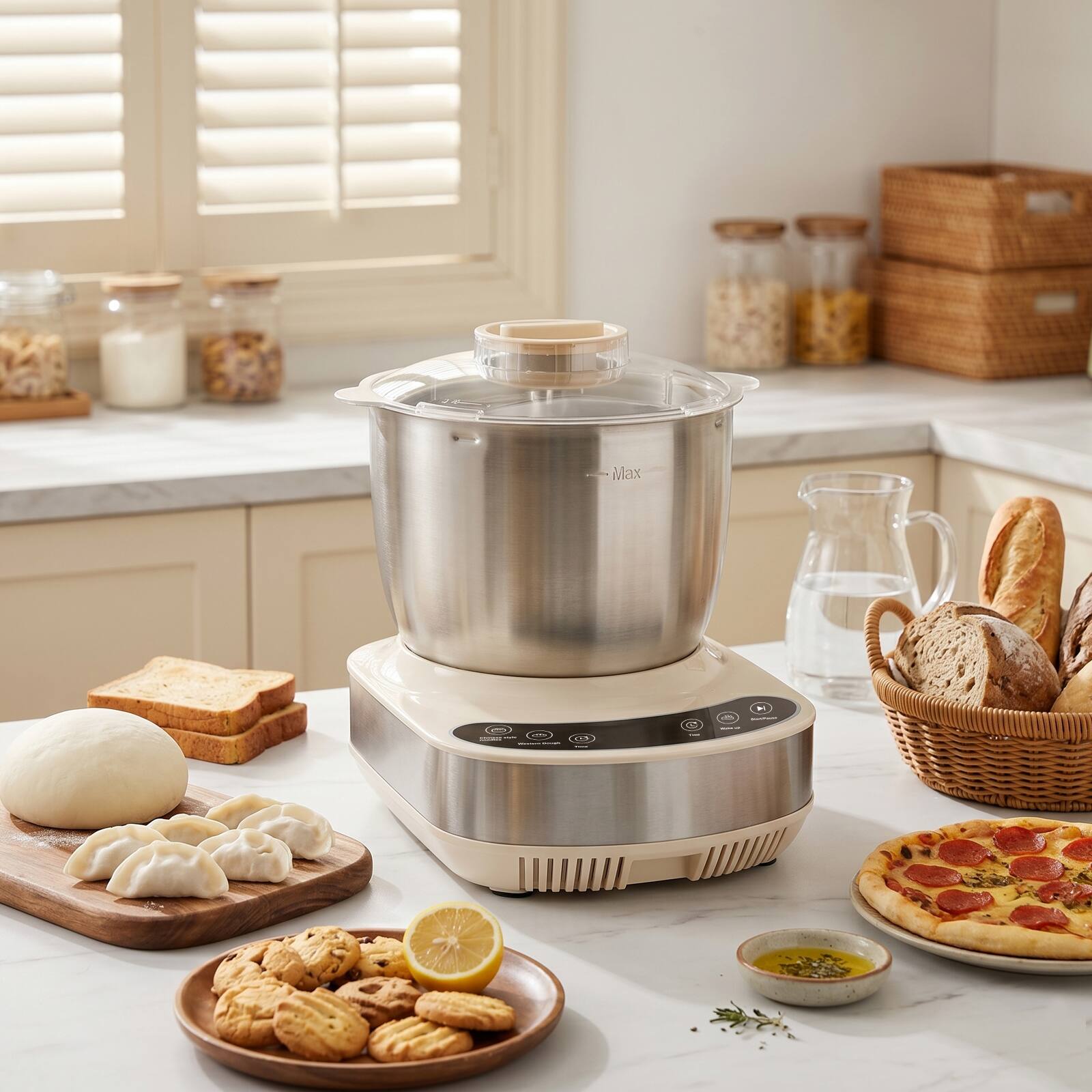 Alt View 5. Topteng - 7.4qt Stainless Steel Stand Mixer with Ferment Function - Electric Dough Maker & Bread Maker, 304 Steel Bowl - Silver.