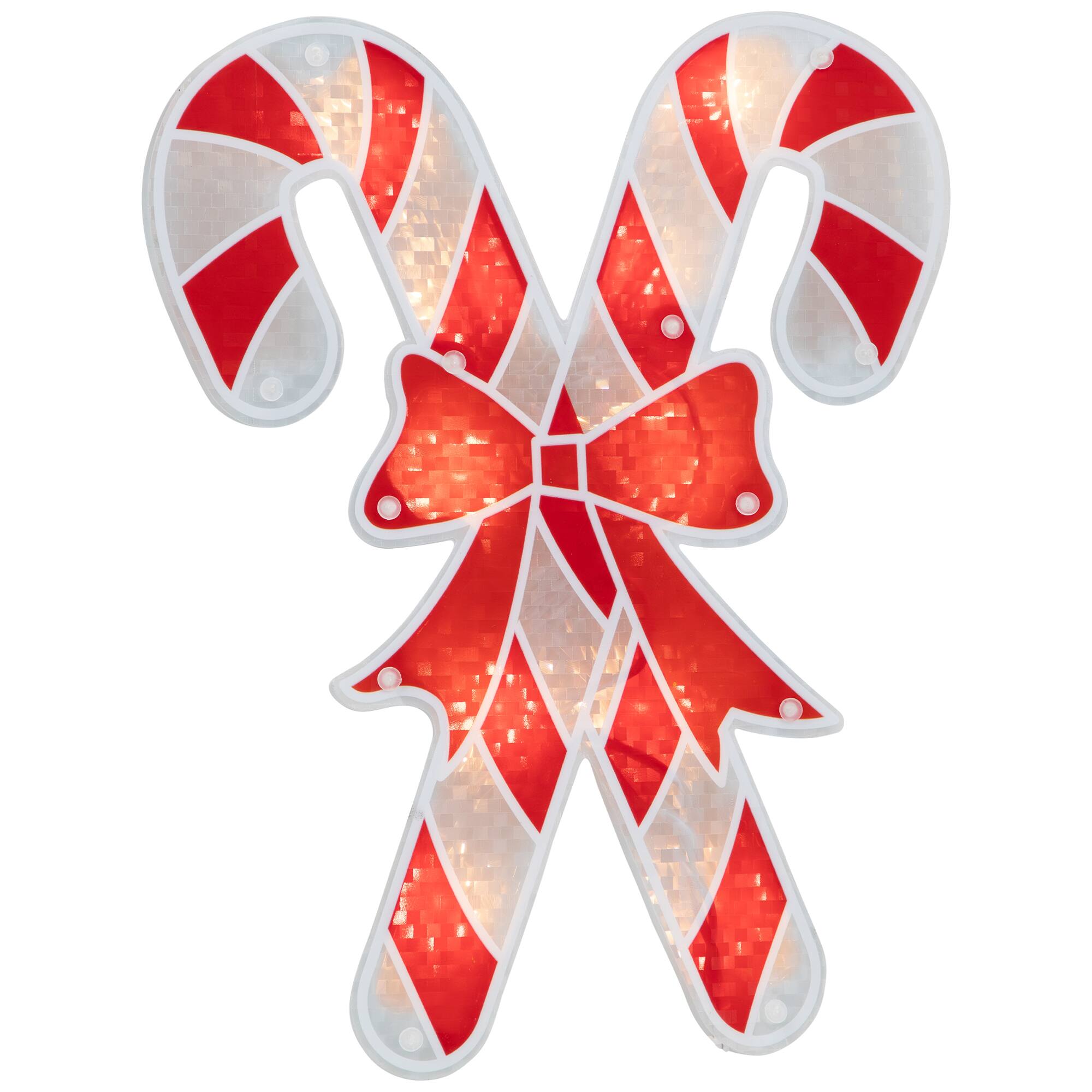Alt View 3. Northlight - Lighted Holographic Candy Cane Christmas Window Silhouette - 12" - Clear Lights - Red.