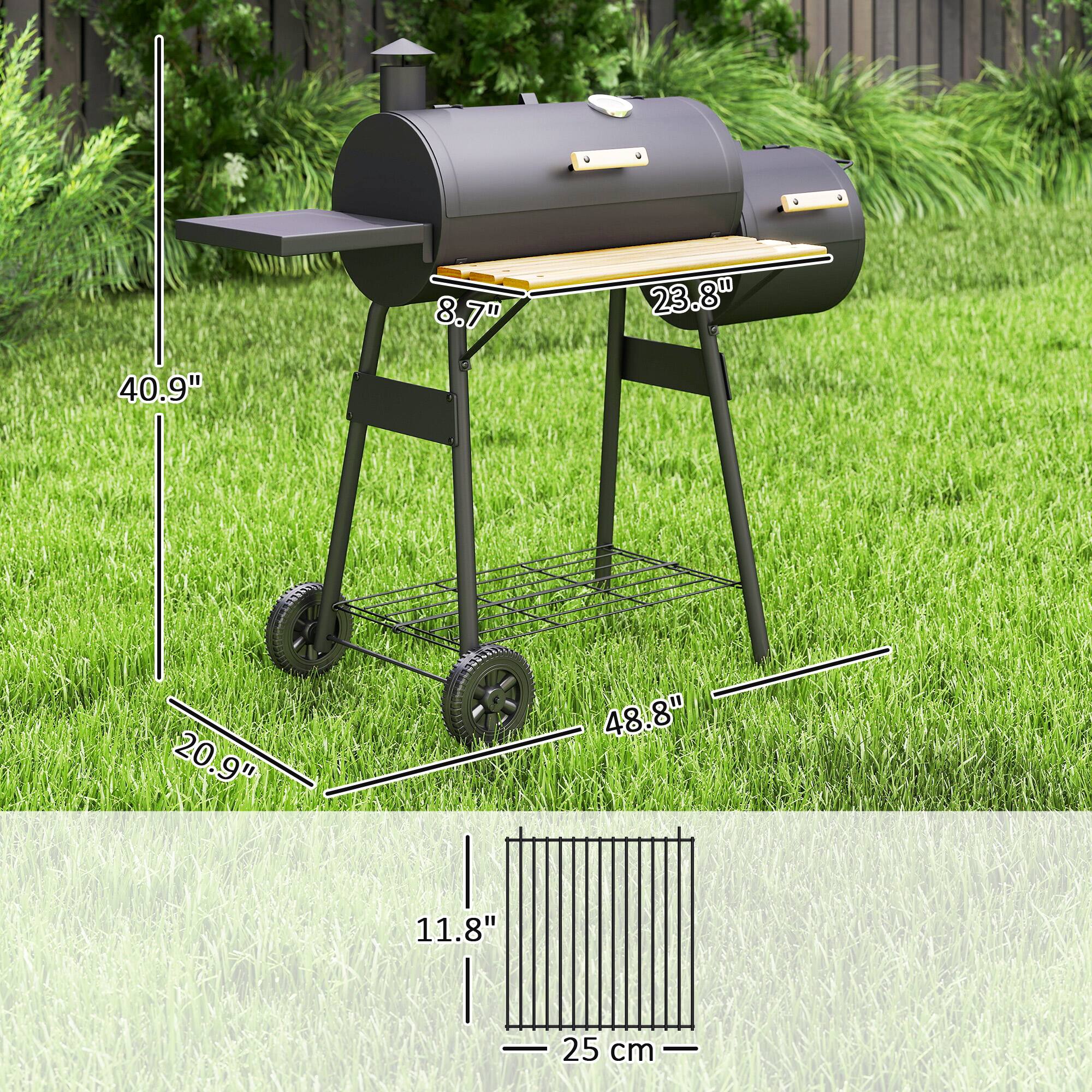- Height: 40.9"
- Width: 48.8"
- Depth: 20.9"
- Height of the grill: 8.7"
- Width of the grill: 23.8"
- Height of the shelf: 11.8"
- Width of the shelf: 25 cm