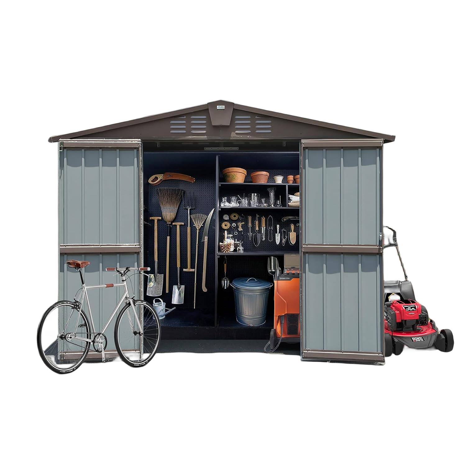 Front. APRILSOUL - Durable Galvanized Steel Shed Weatherproof Lockable Ventilated Storage - Brown.