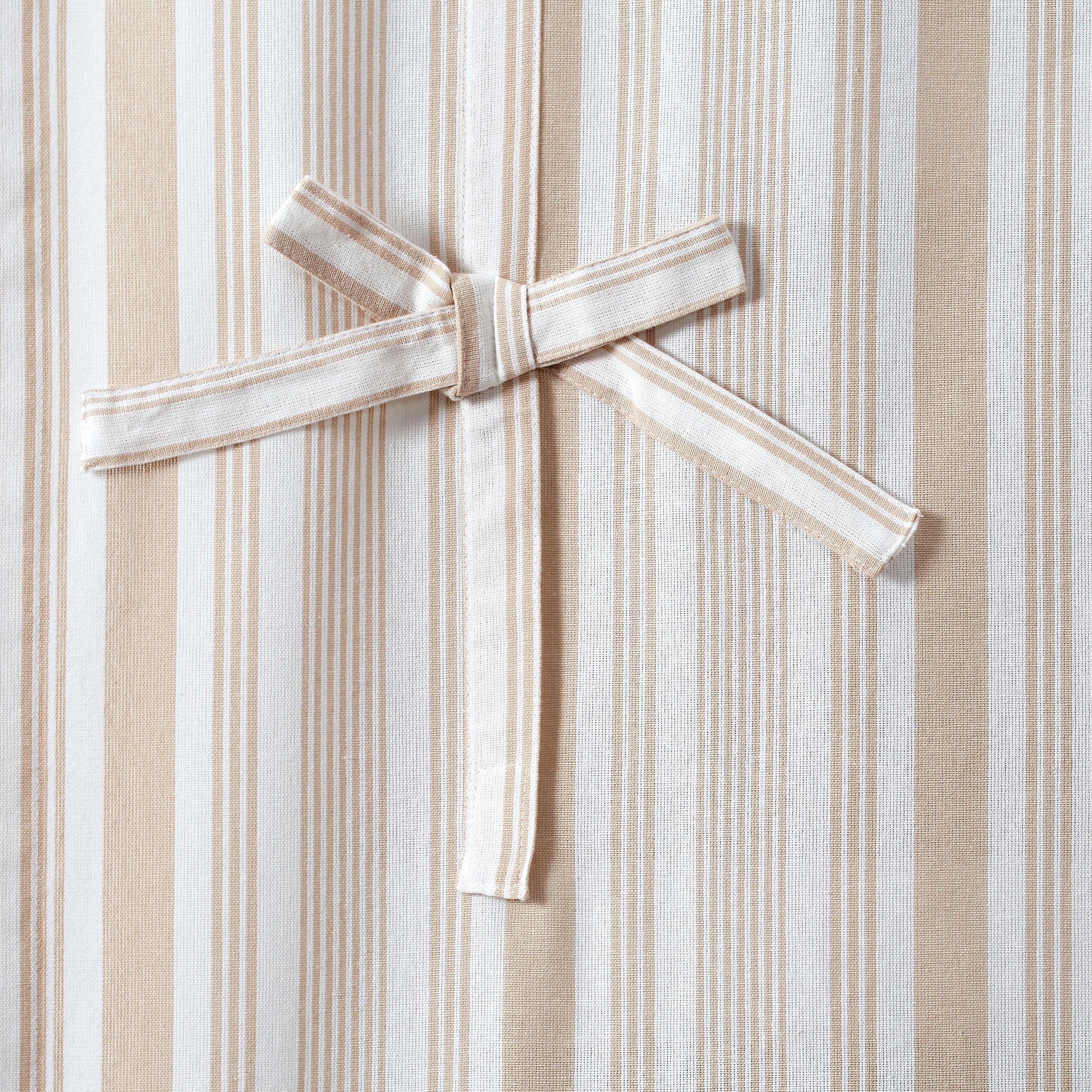 Back. Kate Aurora - Kate Aurora Country Farmhouse Cotton Striped Tie Up Window Curtain - 63 in. Long - Taupe - Beige.