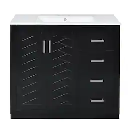 Boyel Living - 36 Inch Bathroom Vanity with Ceramic Sink Solid Wood Frame Three Drawers - Black