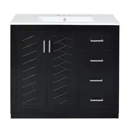 Front. Boyel Living - 36 Inch Bathroom Vanity with Ceramic Sink Solid Wood Frame Three Drawers Black - Black.