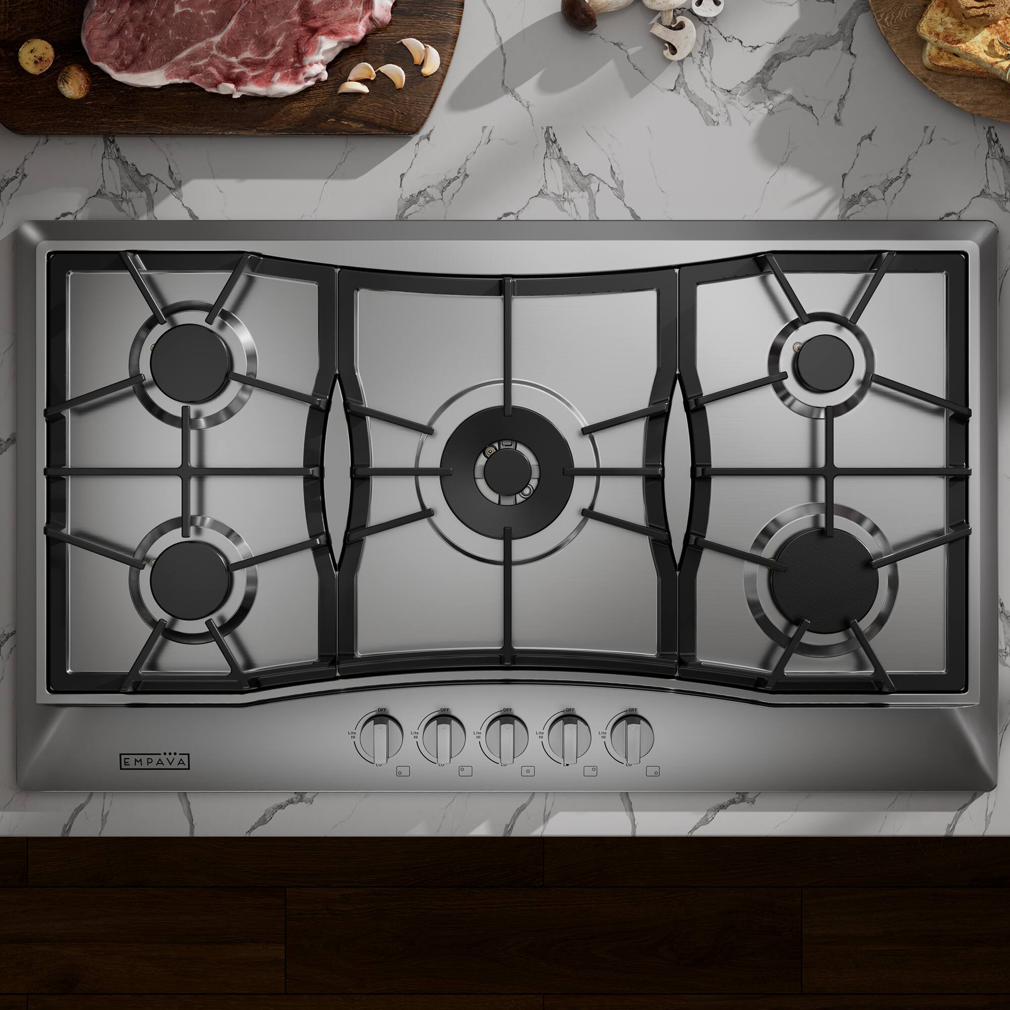 Alt View 4. Empava - 36 in. 5 Burners Recessed Gas Cooktop - Stainless Steel.