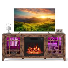 Costway - 58" Fireplace TV Stand with LED Lights & 18" Electric Fireplace, Remote Controls - Rustic Brown
