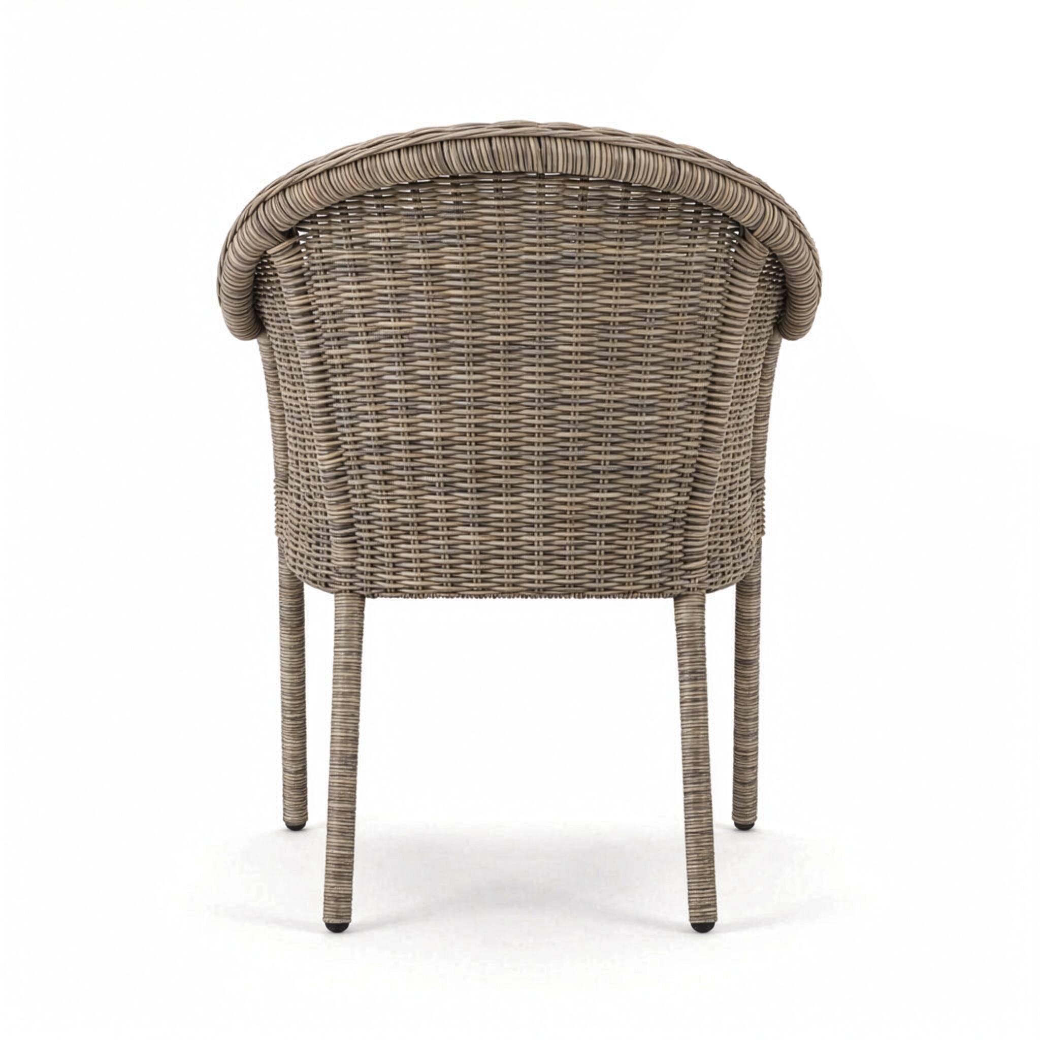 Alt View 5. Martha Stewart - Bedford 5 Piece Patio Set, 4 Stacking Rattan Wicker Chairs with Cushions, 36" Round Aluminum Trestle Base Table - Gray.