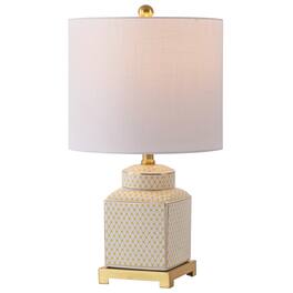 Jonathan Y - Cleo Transitional 21.5" Yellow and White Square Ceramic Table Lamp with Glam Brass Gold Base for Living Room - White/Yellow