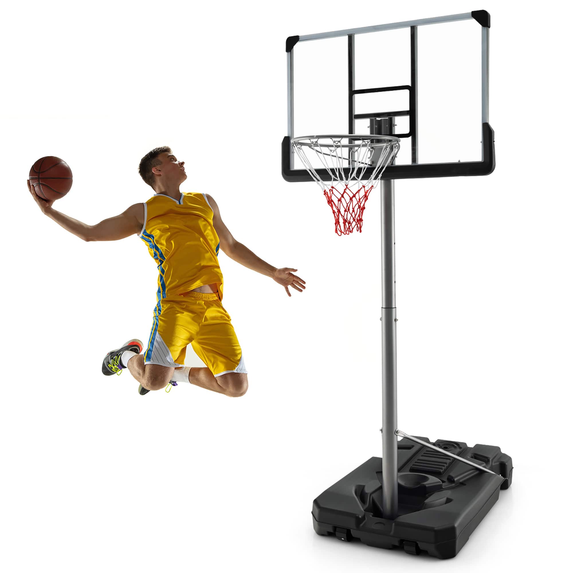 Front. Costway - Costway 64"-79" Height Adjustable Poolside Basketball Hoop Goal System with44" Backboard Black - Black.
