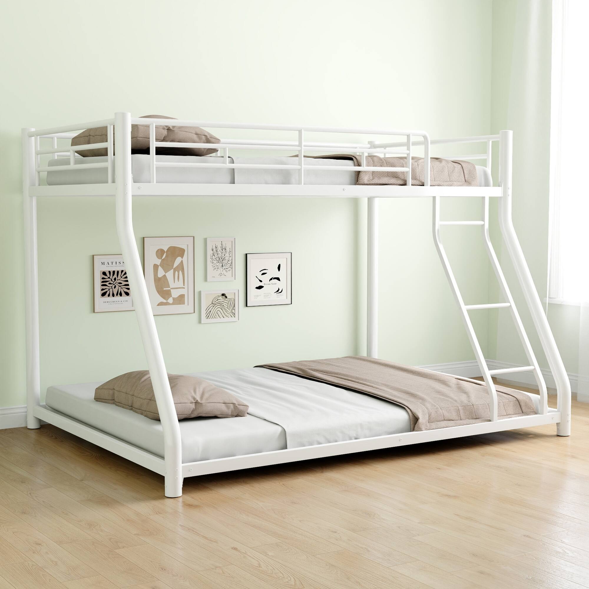 Alt View 1. GOODSILO - Twin Over Full Metal Bunk Bed with Removable Stairs and Integrated Storage, Heavy Duty Frame for Teenagers and Adults - White.
