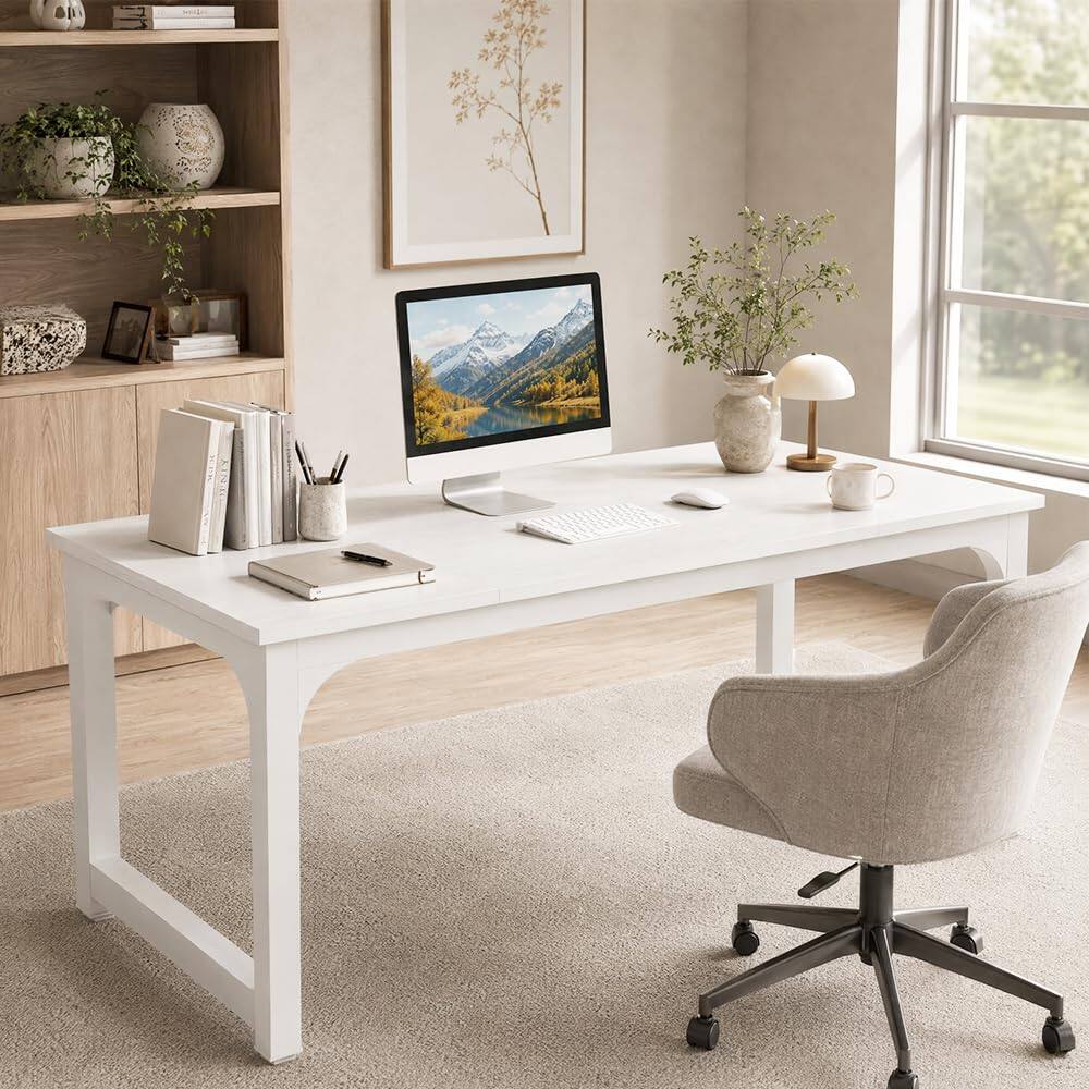 Left. Tribesigns - 70.8" Large Computer Desk, Modern Home Office Desk, White - White.