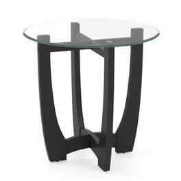 SlickBlue - Round End Table with Tempered Glass Top, Modern Side Table for Living Room - Clear/Black