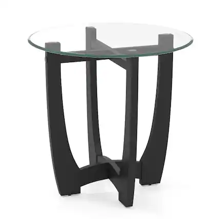 Front. SlickBlue - Round End Table with Tempered Glass Top, Modern Side Table for Living Room - Clear, Black.