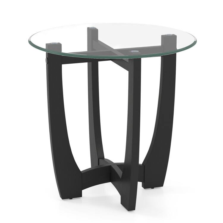 Front. SlickBlue - Round End Table with Tempered Glass Top, Modern Side Table for Living Room - Clear, Black.