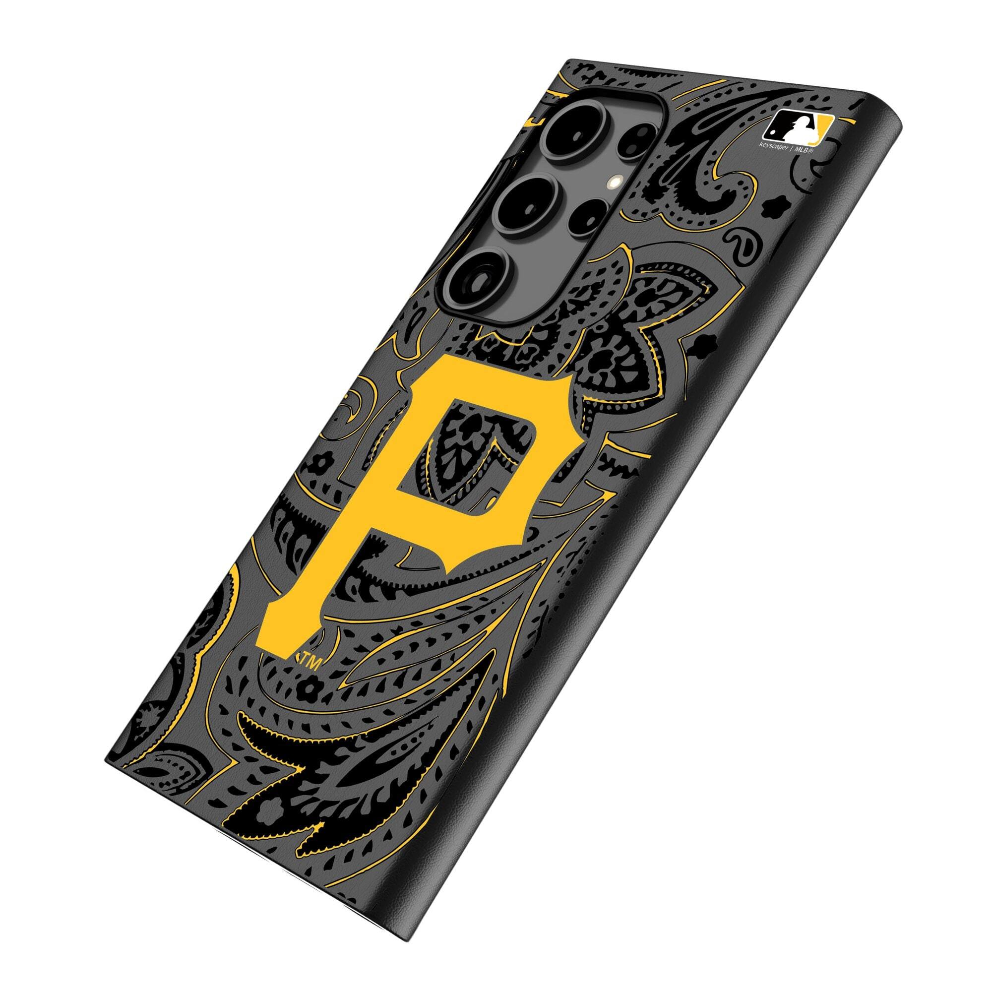 Alt View 1. Keyscaper - Pittsburgh Pirates Paisley Galaxy Magnetic Bump Case - S25 - Black.
