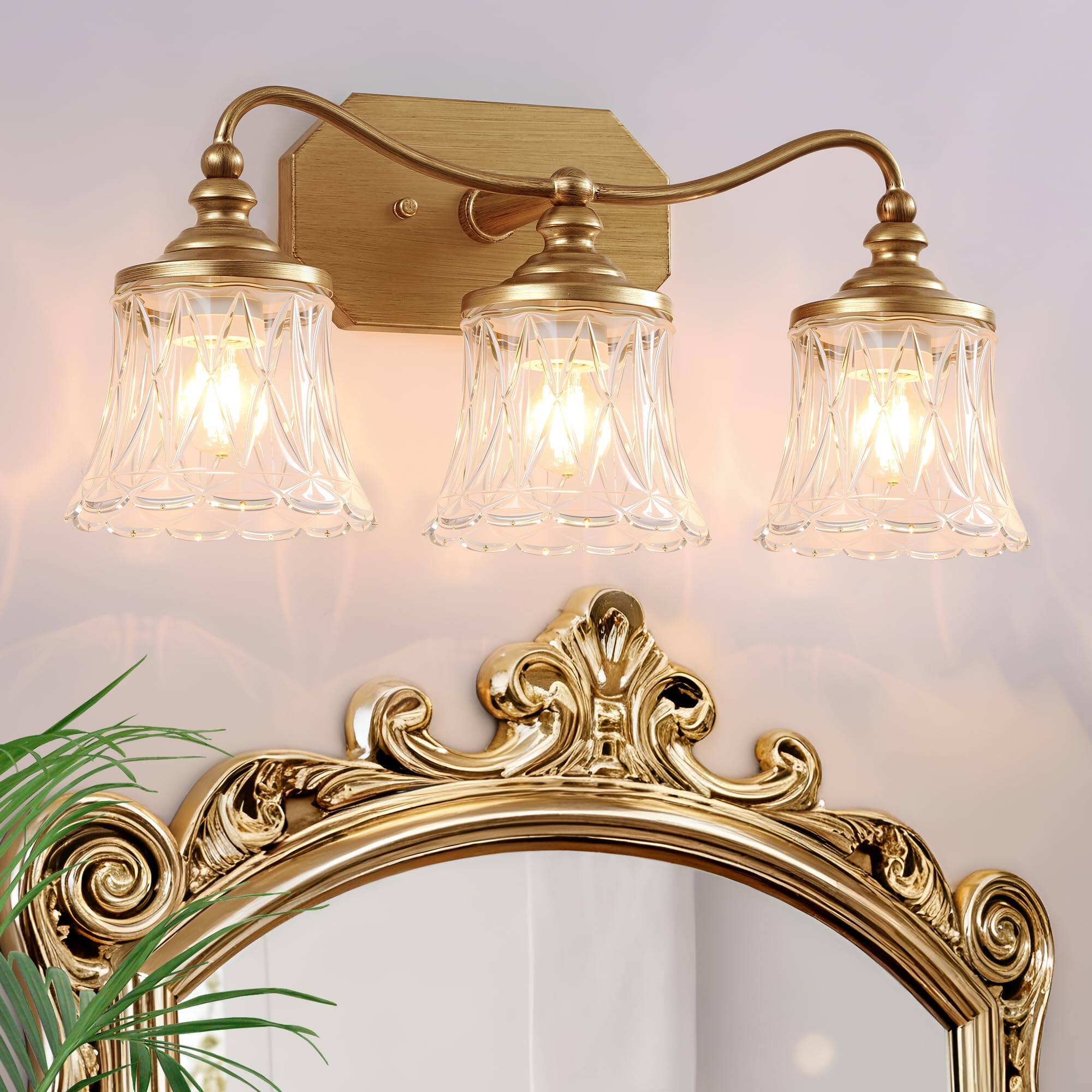 Back. TECH SAFARI - Vintage Bathroom Light Fixtures Vanity Matte Antique Brass Finish Brushed Lights For Bedroom With Crystal G - Gold 4-Light.