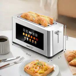 Forest'nSky - 4-Slice Wide-Entrance Toaster - Stainless Steel, LED Touch Panel, Auto Shut-Off, Anti-Jam, Cord Storage - Silver