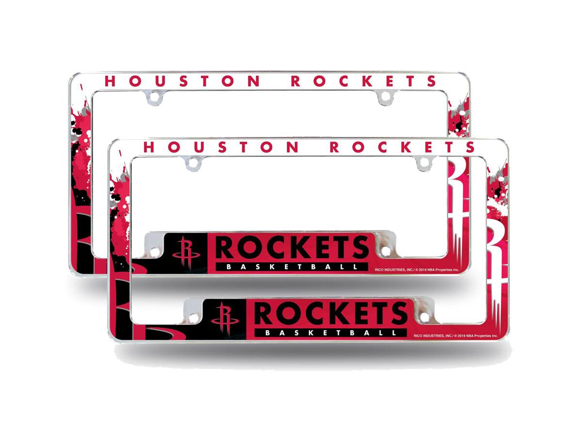Houston Rockets NBA (Set of 2) Chrome Metal License Plate Frames with Bold Full Frame Design