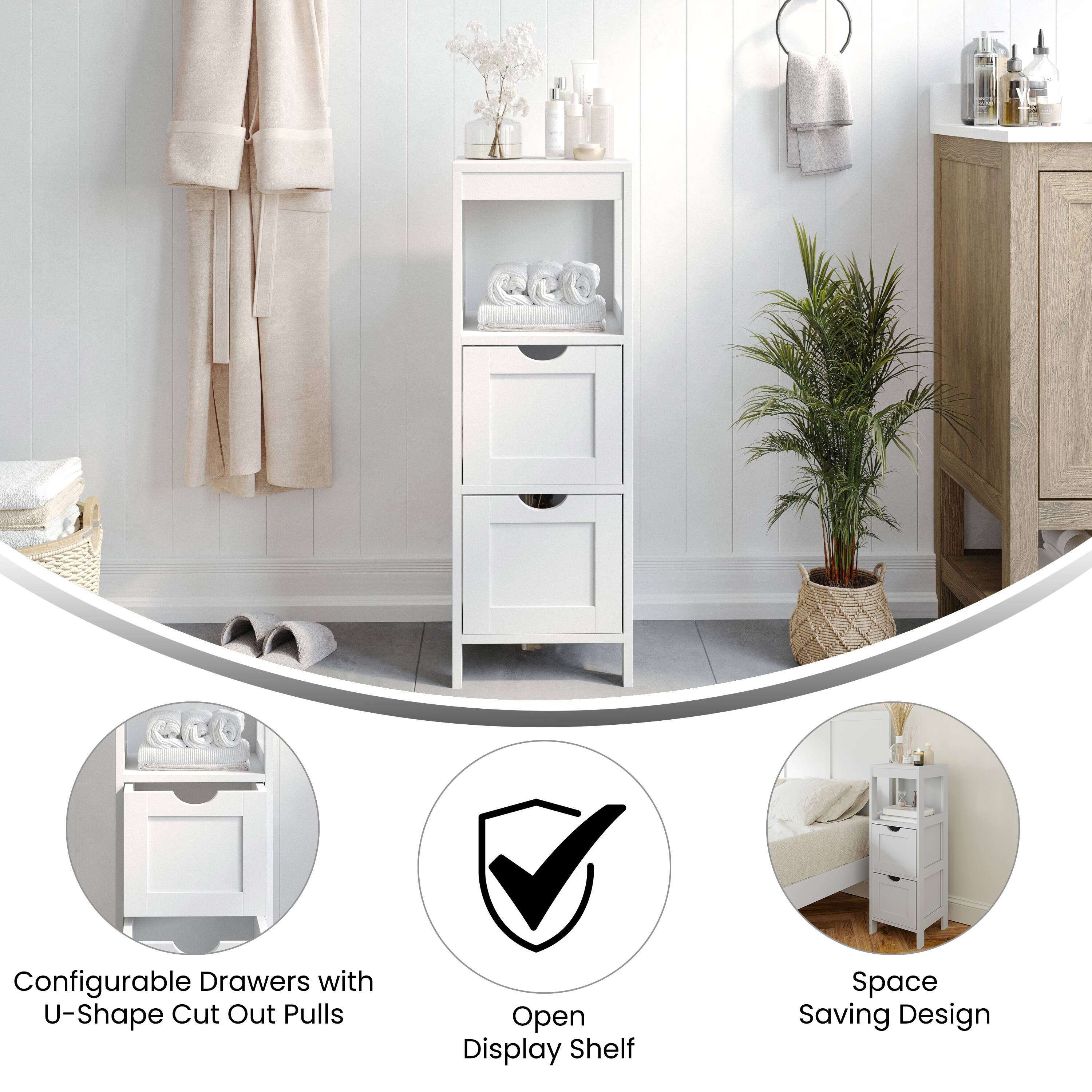 Configurable Drawers with U-Shape Cut Out Pulls  
Open Display Shelf  
Space Saving Design