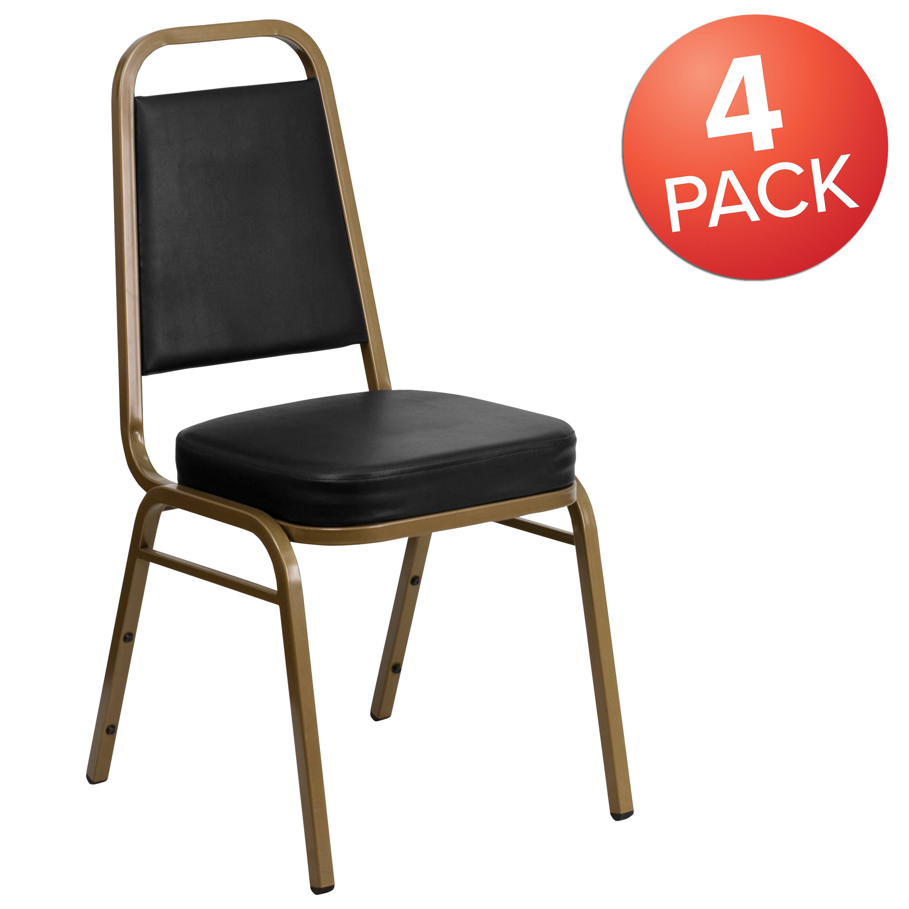 Alt View 1. Emma + Oliver - 4 Pack Trapezoidal Back Stacking Banquet Chair - Black Vinyl/Gold Frame.
