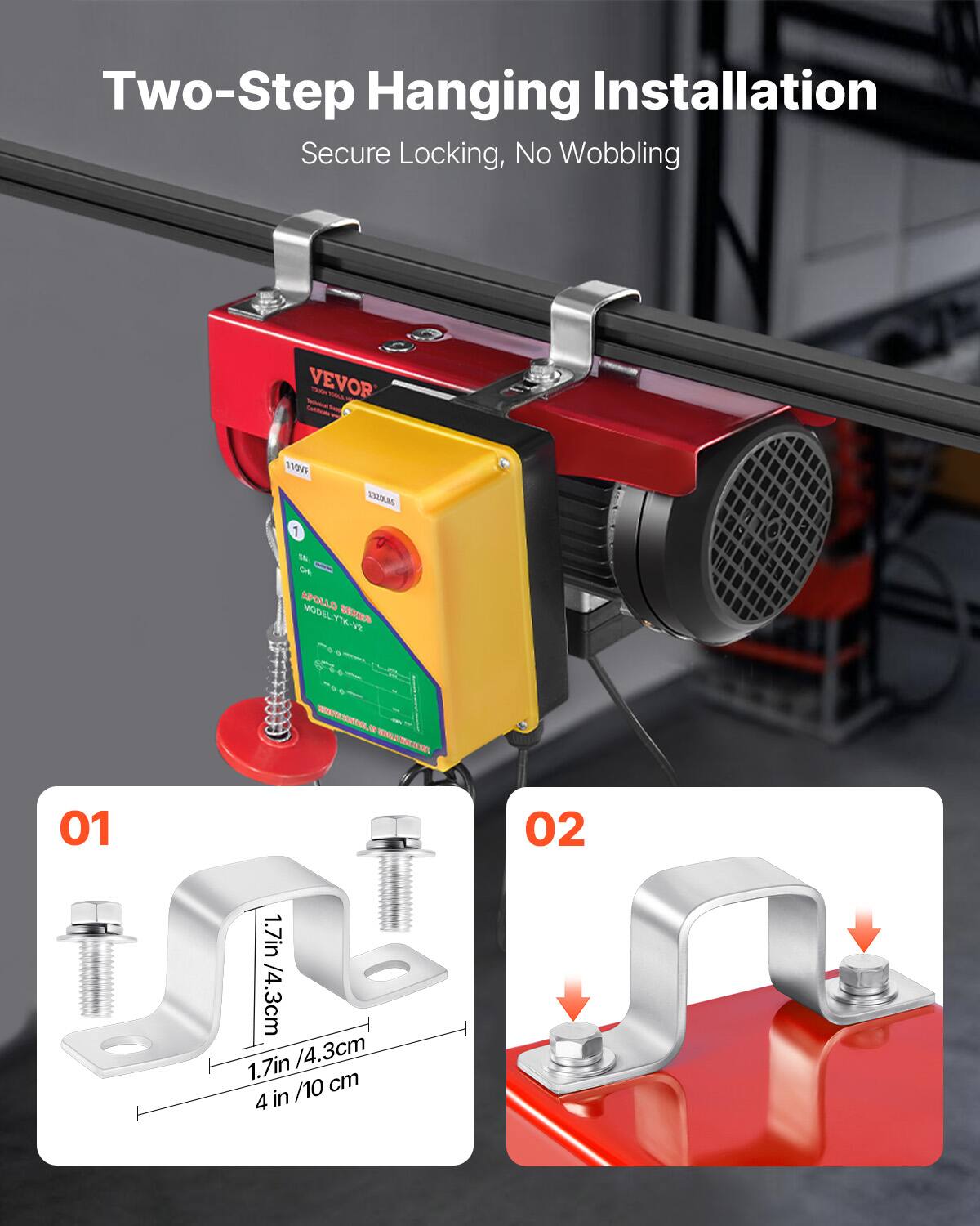 Two-Step Hanging Installation Secure Locking, No Wobbling

VEVOR HOUOT TOTAL

110VF 1

1320.85

14g % APOLLO MODELYTK-V2 SERIES

REDIOTE DONTROL, 10/ WHOLE MIE HOST

01

02

1.7in /4.3cm 1.7in /4.3cm /10 cm 4 in