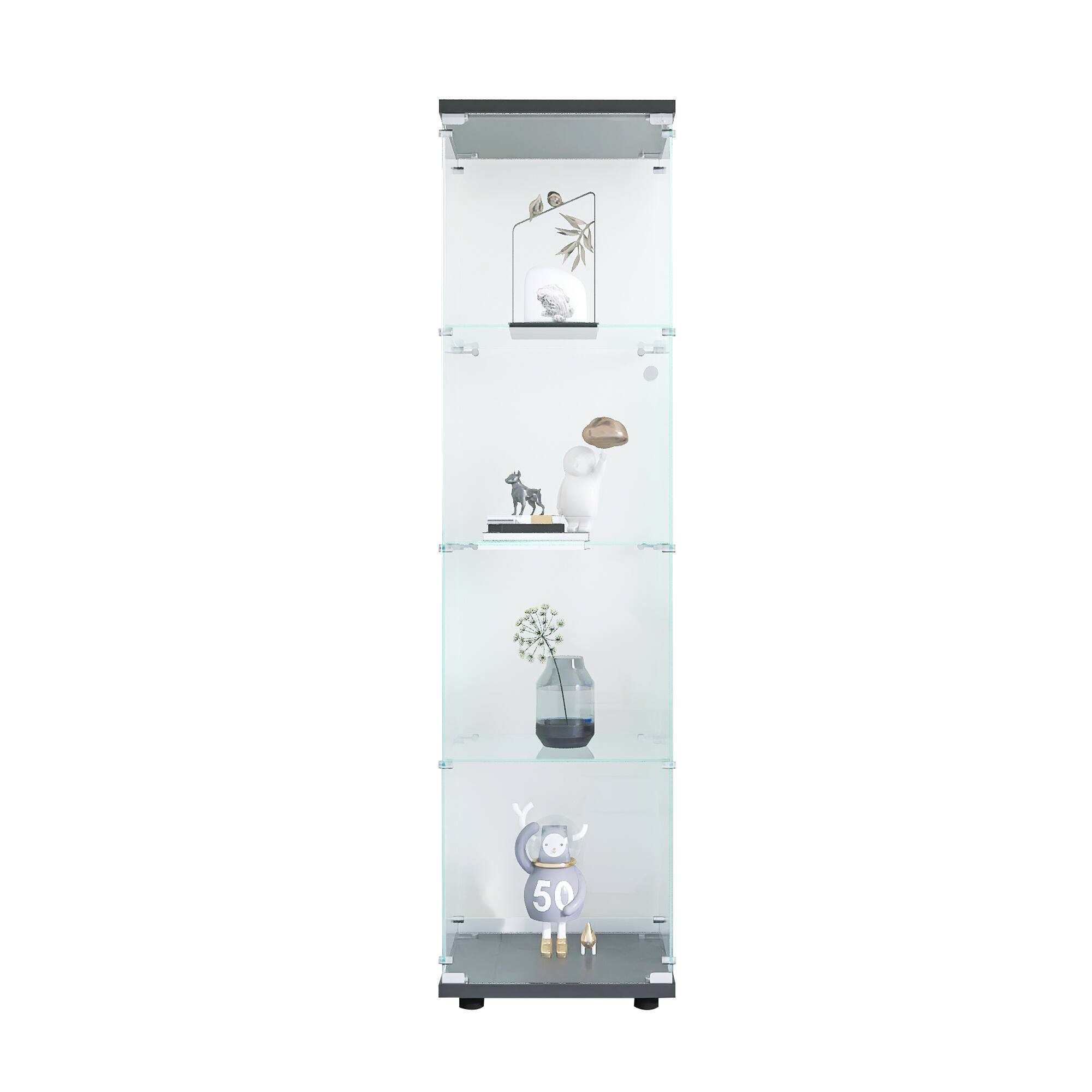 Alt View 1. GOODSILO - Glass Display Cabinet with 4 Shelves & Door - Floor Standing Curio Bookshelf for Living Room, Bedroom, Office - Black.