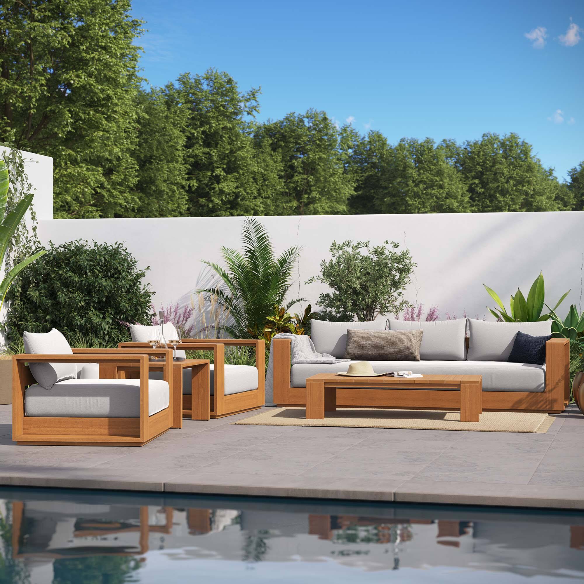 Alt View 4. Modway - Tahoe 5-Piece Outdoor Patio Acacia Wood Furniture Set - Natural Light Gray.
