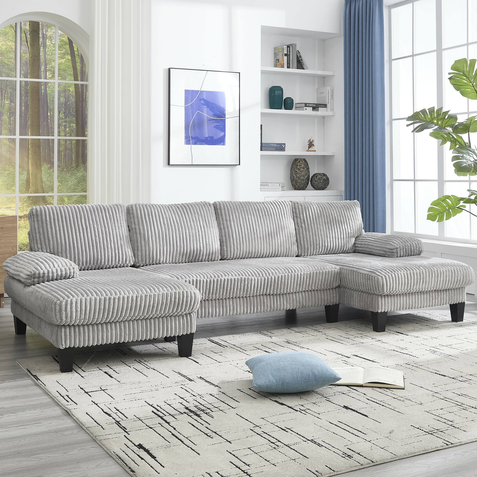 Alt View 2. APRILSOUL - U Shaped Couch Oversized Seat 4 Seat Double Chaise Comfortable Spacious Indoor Living Room Apartment - Gray.