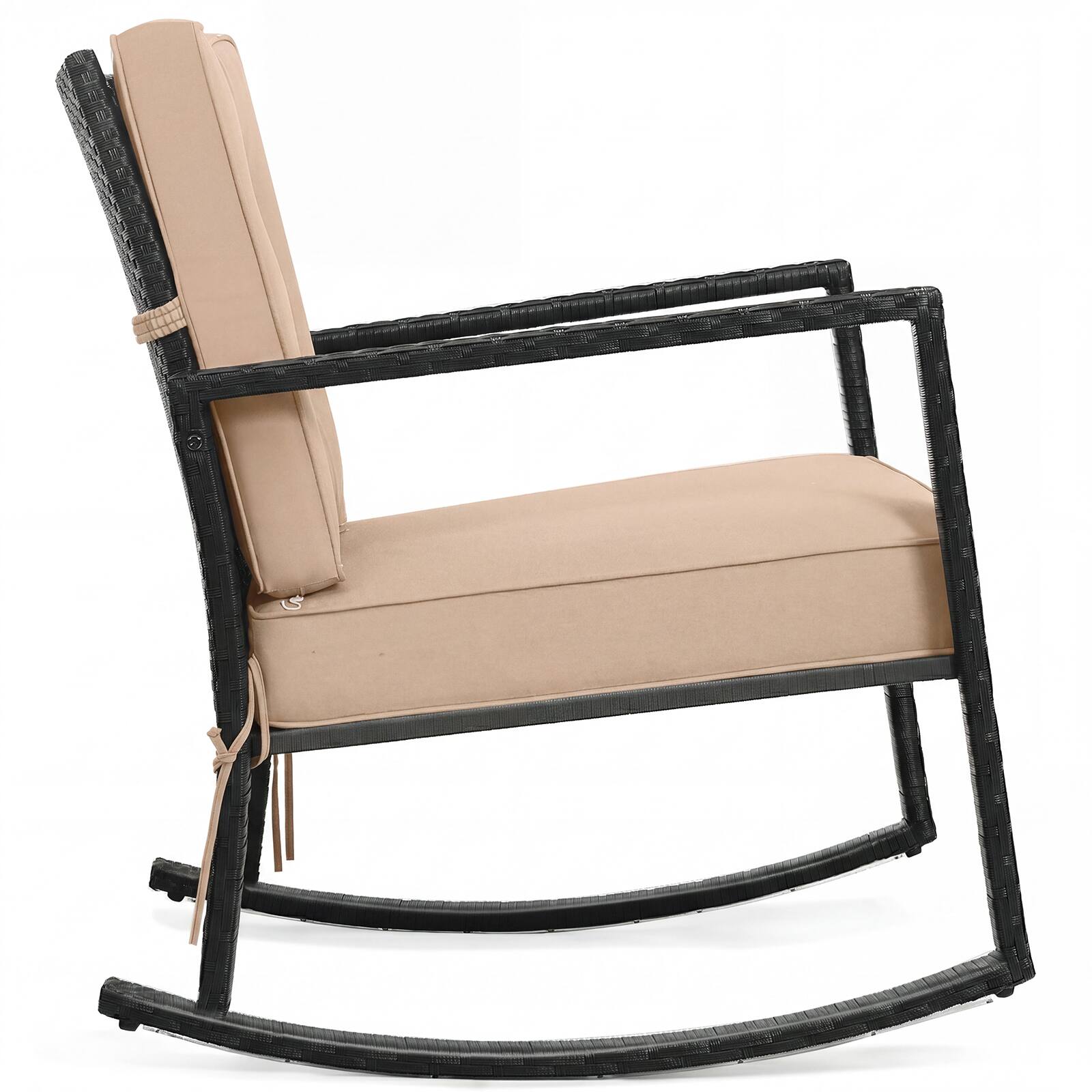 Alt View 1. Gymax - Gymax Patio Rattan Rocker Chair Glider Rocking Chair Cushion Lawn Outdoor Black - Beige.