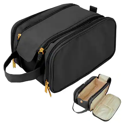 Front. Mber - Makeup Bag Travel Toiletry Bag Travel, Zipper Cosmetic Bags Organizer for Skincare & Toiletries Travel Bag, Black - Black.