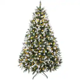 Homcom - Pre-lit Artificial Christmas Tree White-Tipped Hinged Full Xmas Tree with 1020 - Green and White