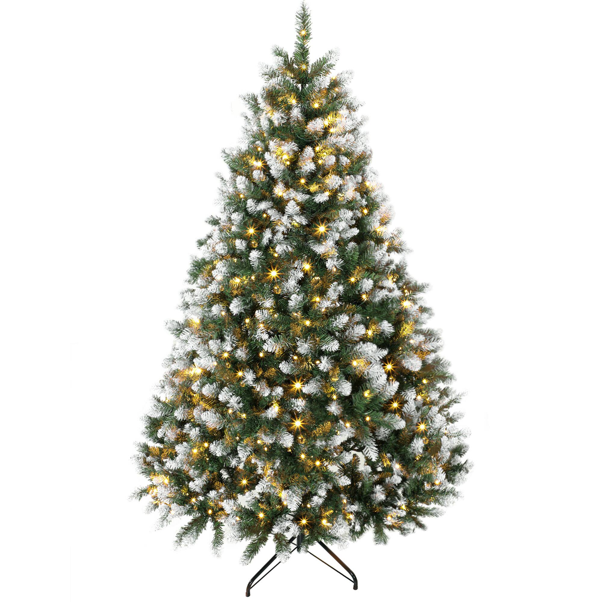 Front. Homcom - Pre-lit Artificial Christmas Tree White-Tipped Hinged Full Xmas Tree with 1020 - Green and White.