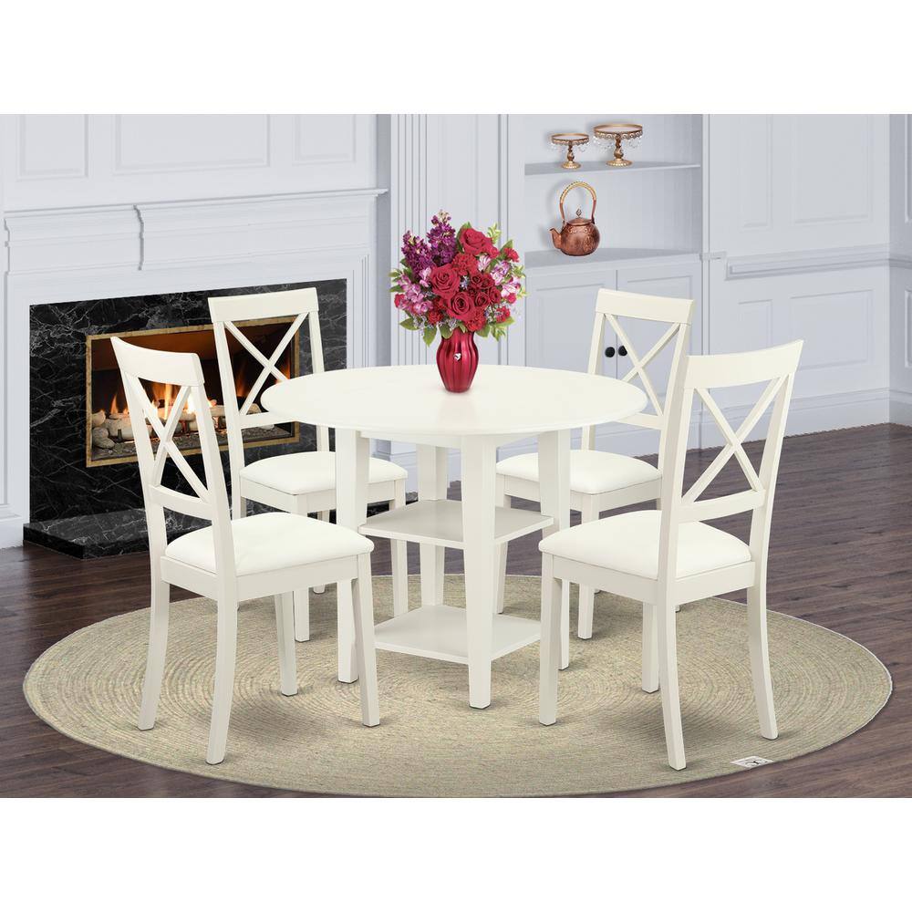 Left. East West Furniture - Dining Room Set Linen White - Brown.