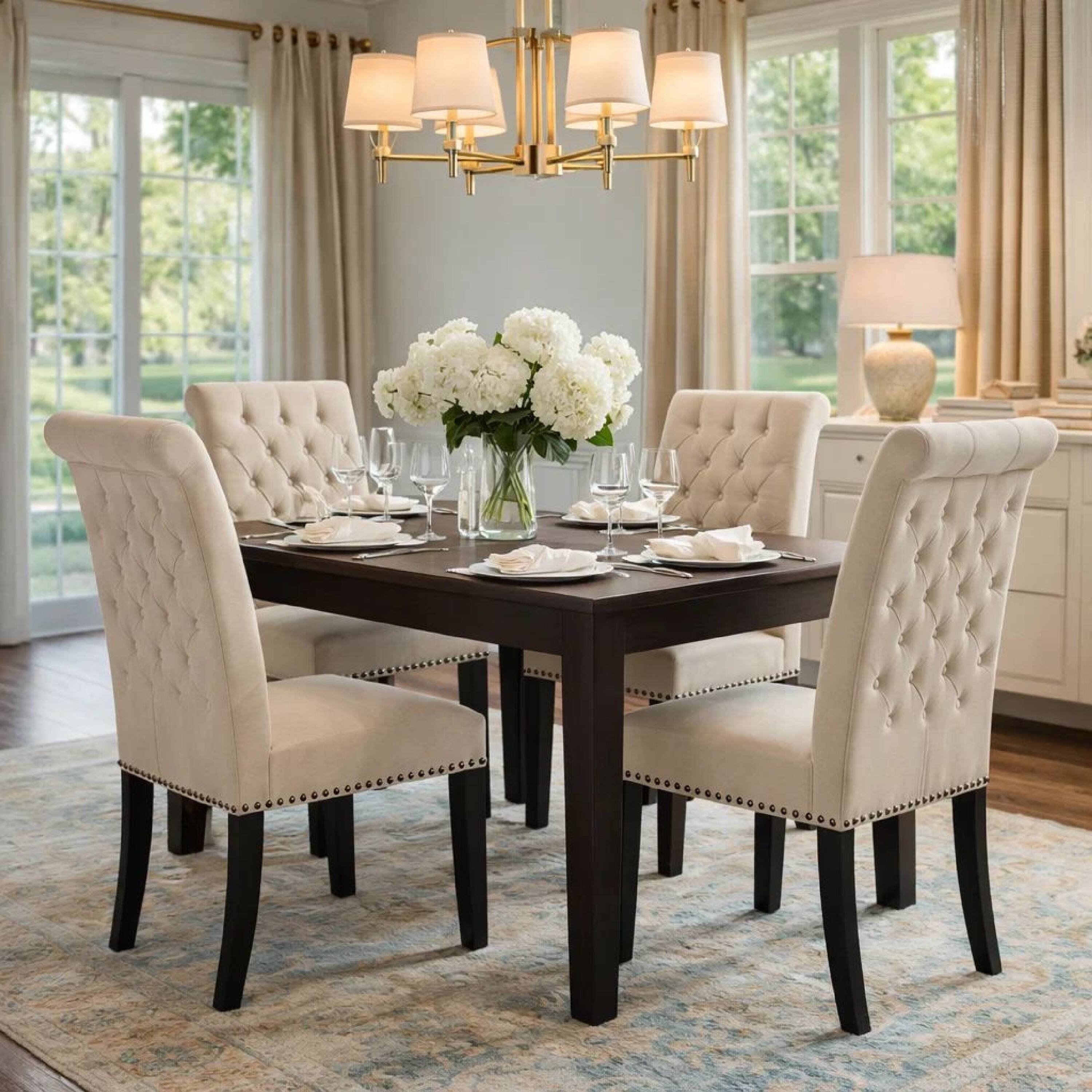 Alt View 3. Manhattan Lane - Ali 20 Inch Set of 2 Side Chairs, Light  Button Tufted Rolled Back - Gray, Brown.